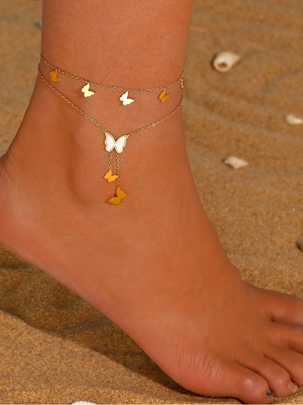 Gold Butterfly Double Strand Anklet